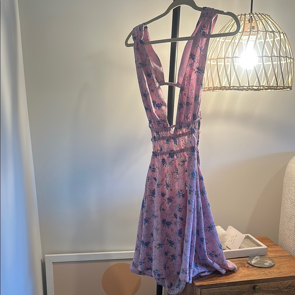 SHEIN Purple Plunge Neck Sleeveless Sundress